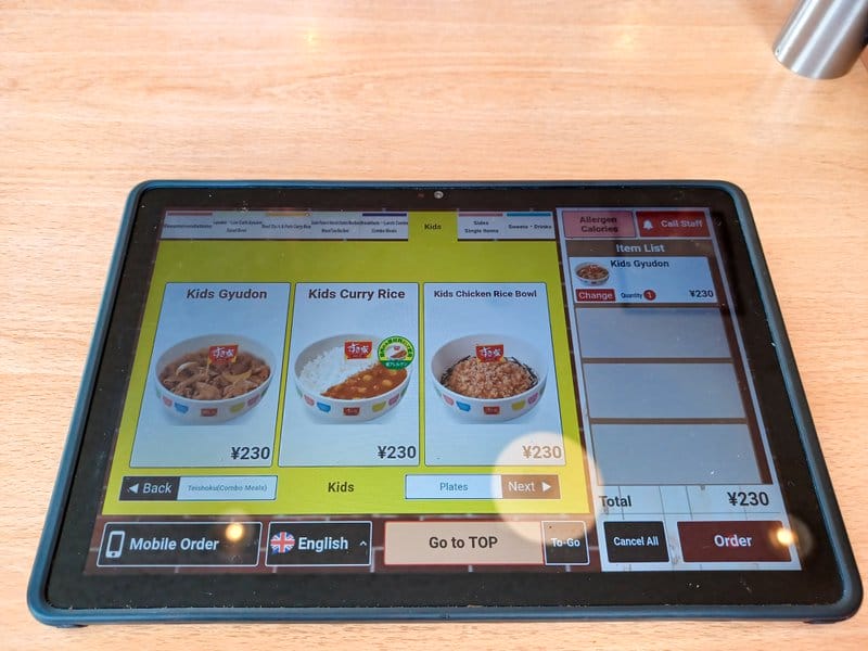 Ordering on the tablet