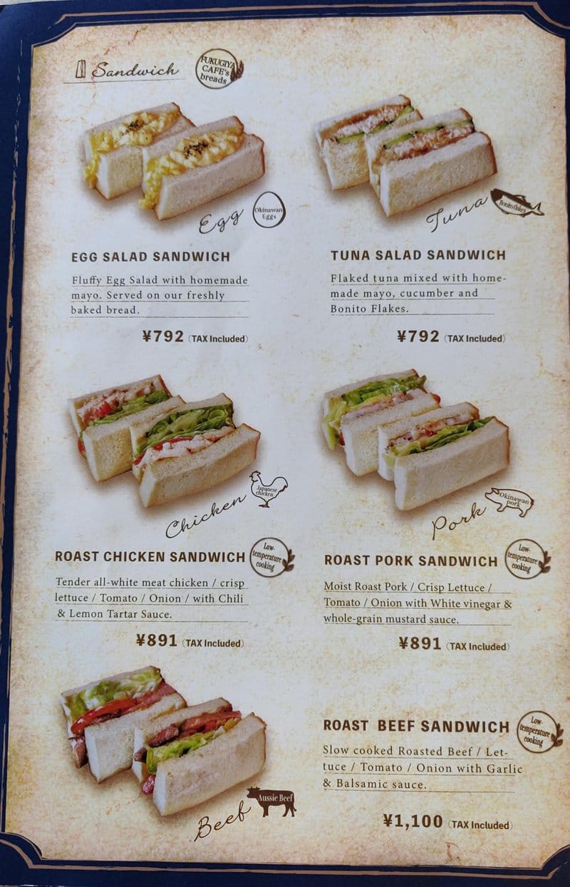 Freshly made sandwiches menu